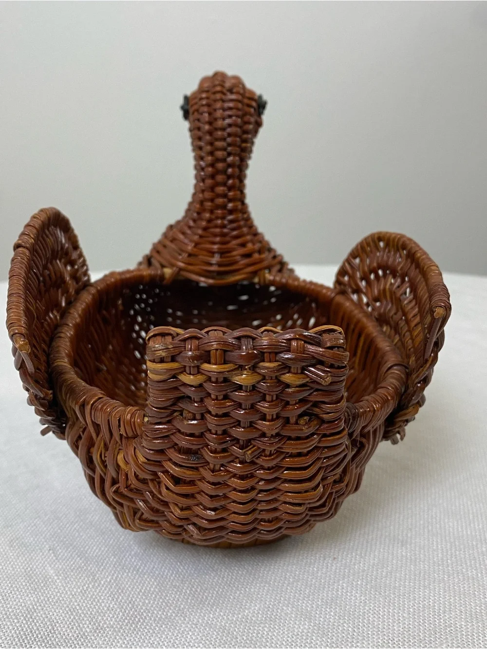 Vintage Wicker/Woven Duck with Wood Bill Basket